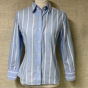 J. McLaughlin Blue and White Striped Button Down Shirt